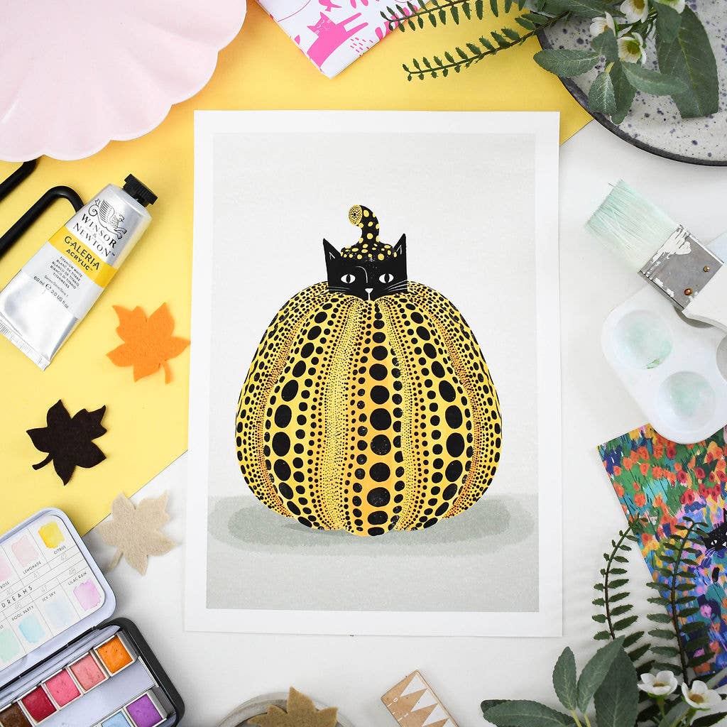 Yellow Cat Pumpkin Print